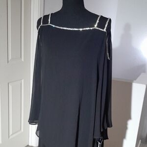 Glamour Black Evening Top with Silver Crystal Trim